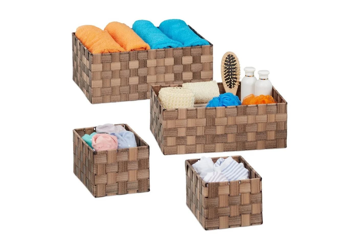 relaxdays Aufbewahrungskorb Flechtoptik 4er Set Braun - Bild 2
