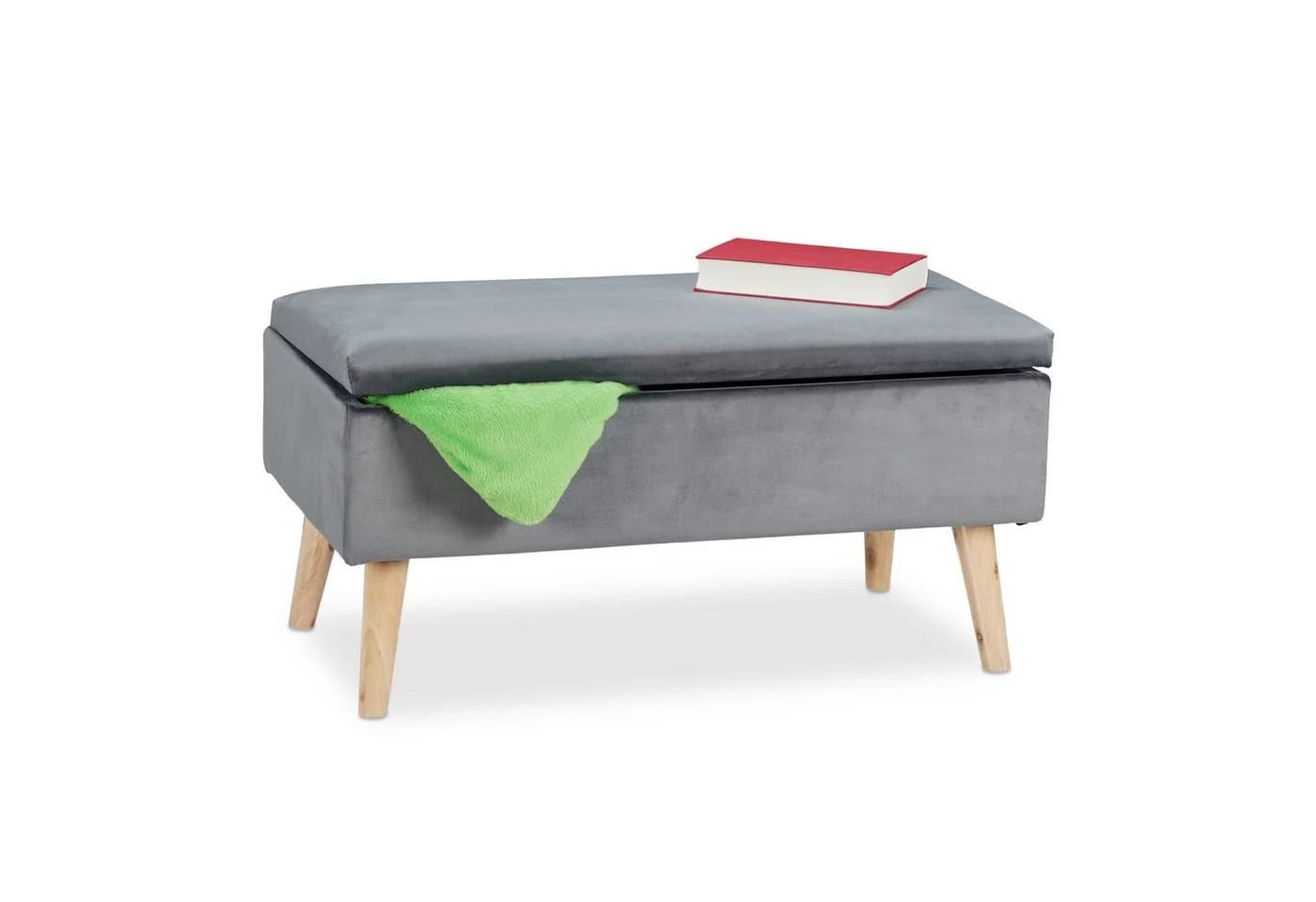 relaxdays Sitzbank Samt mit Stauraum, Eukalyptus, Dunkelgrau - Bild 2