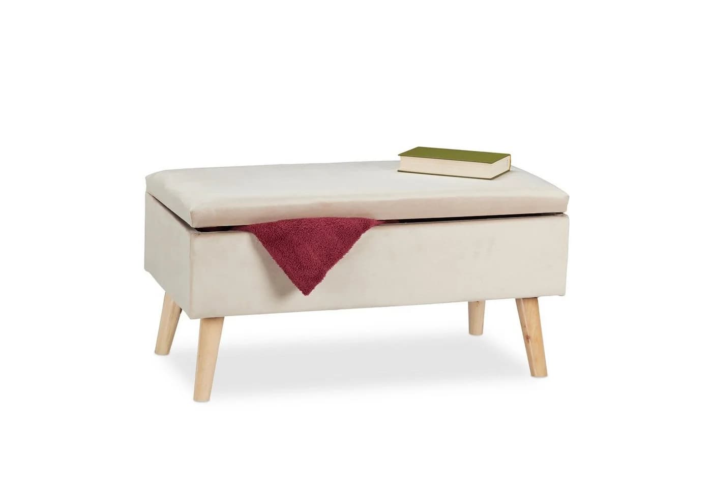 relaxdays Sitzbank Samt mit Stauraum Creme - Bild 2