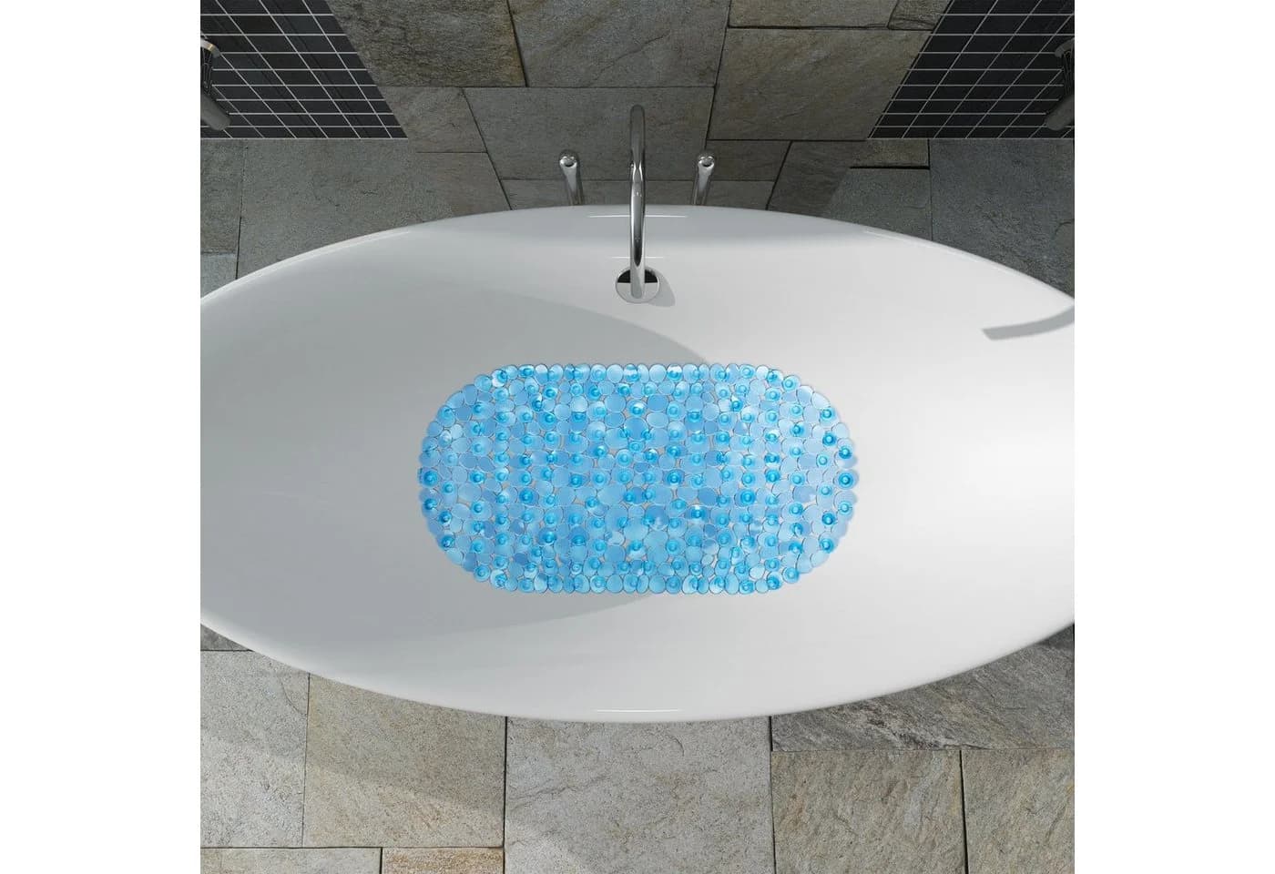 relaxdays Badematte Badewannenmatte Steinoptik bunt blau