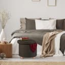 relaxdays Runder Sitzhocker mit Stauraum und gepolsterter Sitzfläche, braun Bild 1