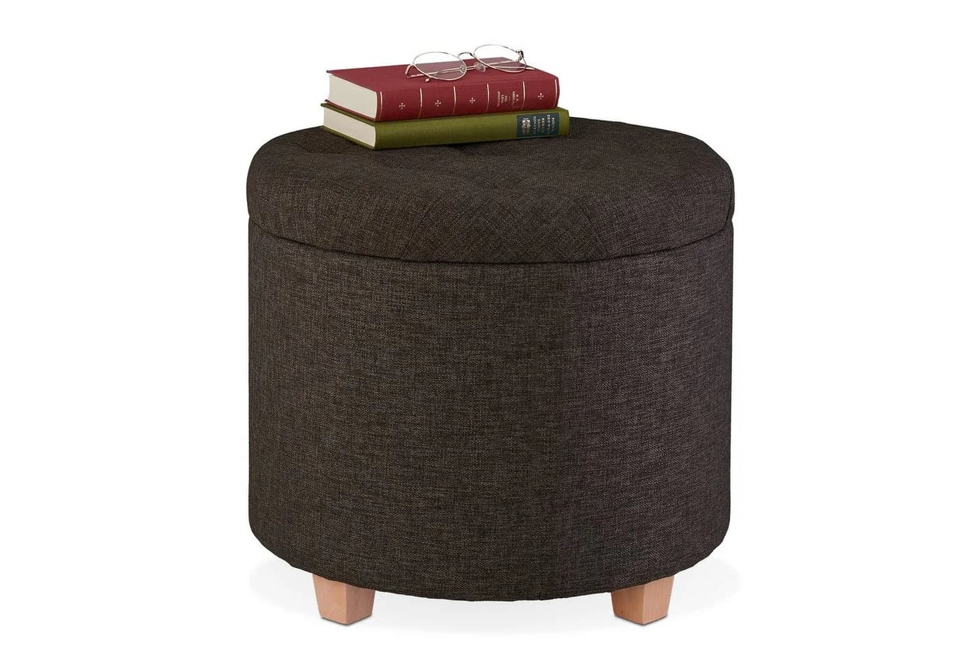 relaxdays Runder Sitzhocker mit Stauraum und gepolsterter Sitzfläche, braun - Bild 2