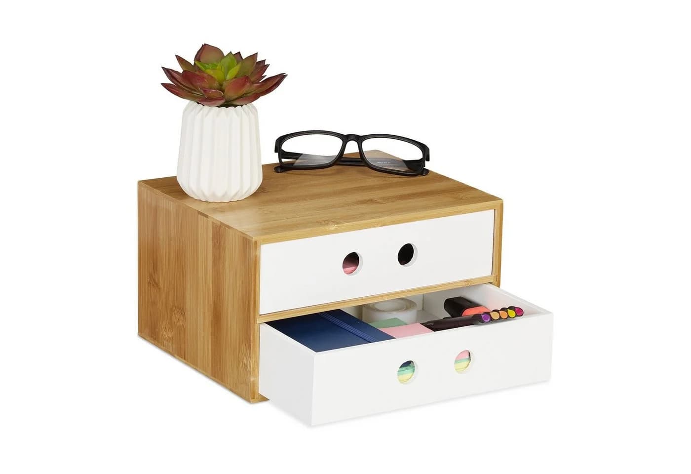 RELAXDAYS Schreibtischaufsatz Organizer 2 Schubladen Weiß - Bild 2