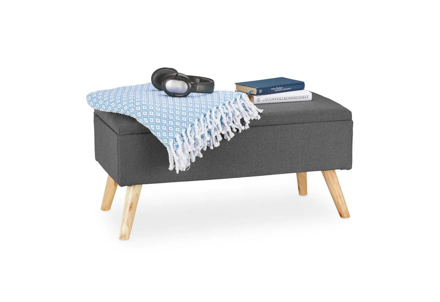 relaxdays Polsterbank mit Stauraum Grau Braun Leinen-Optik - Bild 2