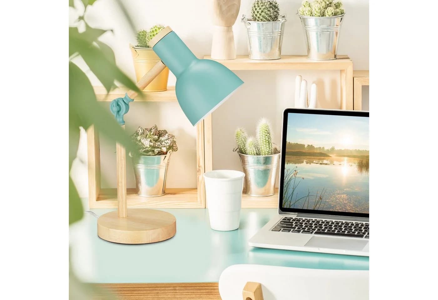 relaxdays Schreibtischlampe Holz verstellbar Grün