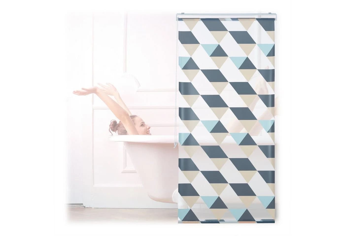 relaxdays Duschrollo Geometrisch Grau Blau Beige Modern - Bild 2