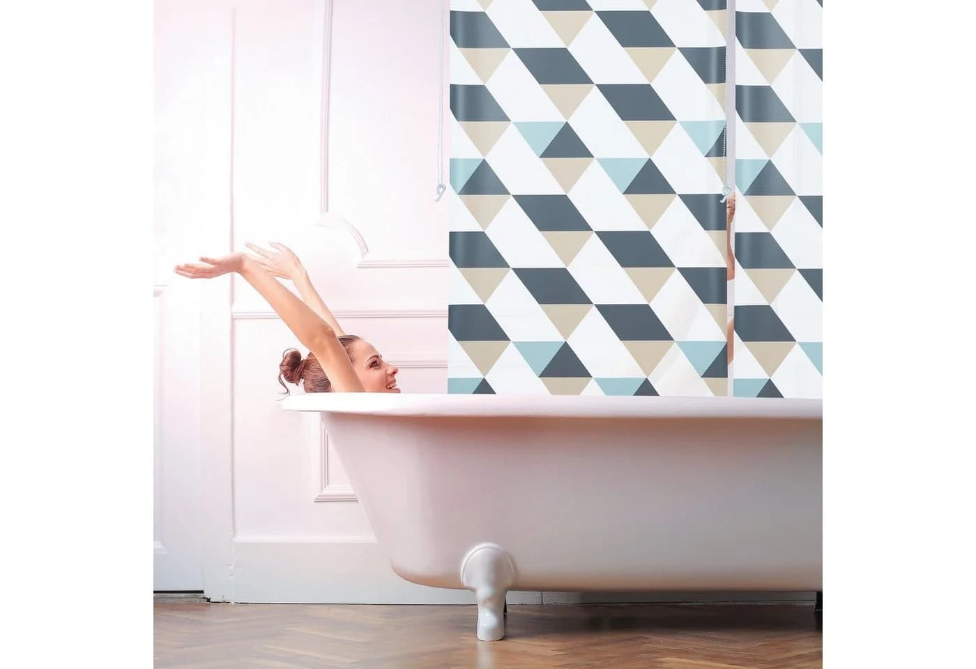 relaxdays Duschrollo Geometrisch Grau Blau Beige Modern - Bild 3