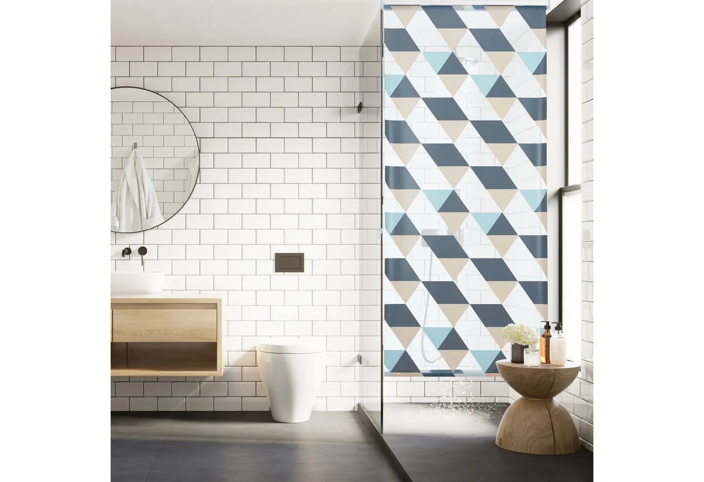 relaxdays Duschrollo Geometrisch Grau Blau Beige Modern - Bild 5