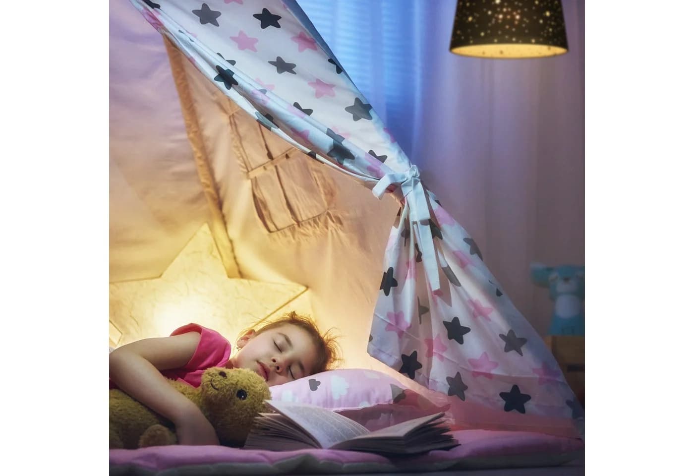 relaxdays Pendelleuchte Kinderzimmerlampe Sterne, Tuerkis - Bild 5