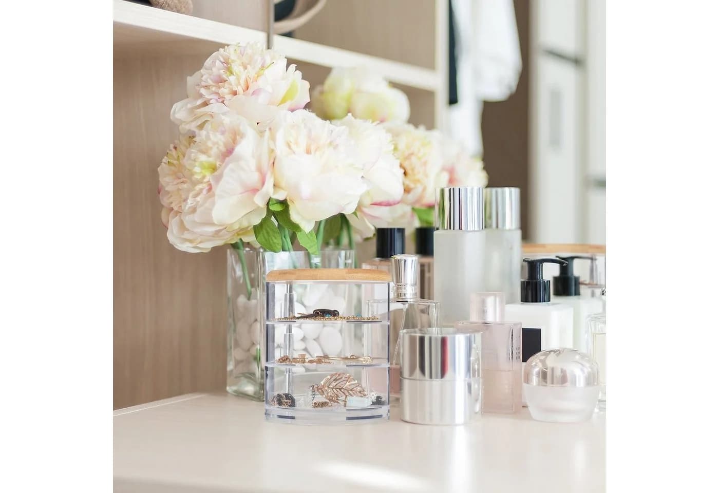 relaxdays Make-Up Organizer mit 3 Fächern transparent