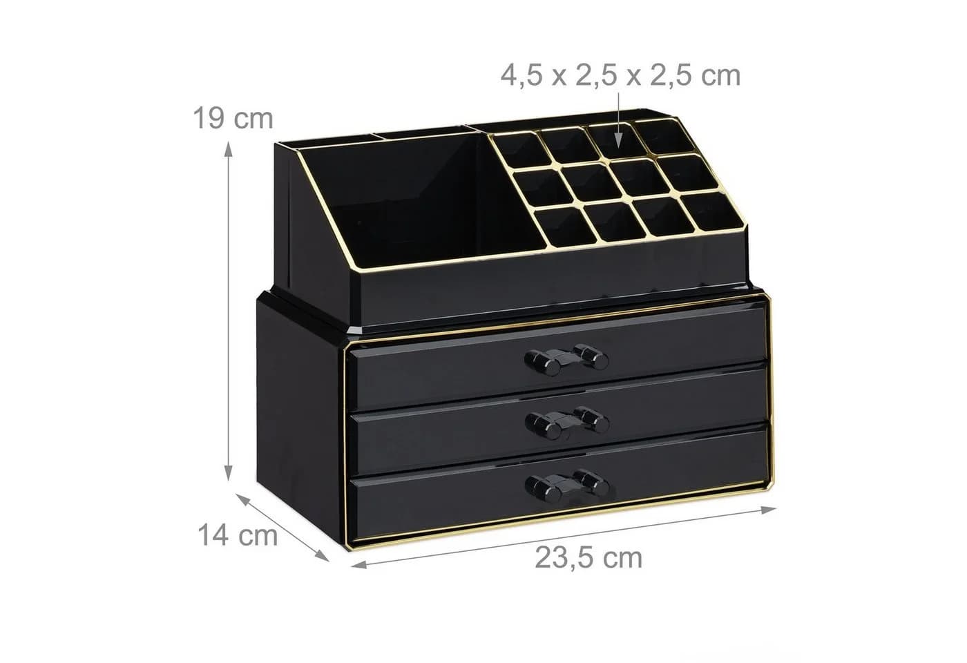 relaxdays Make-Up Organizer 3 Schubladen Schwarz-Gold - Bild 4