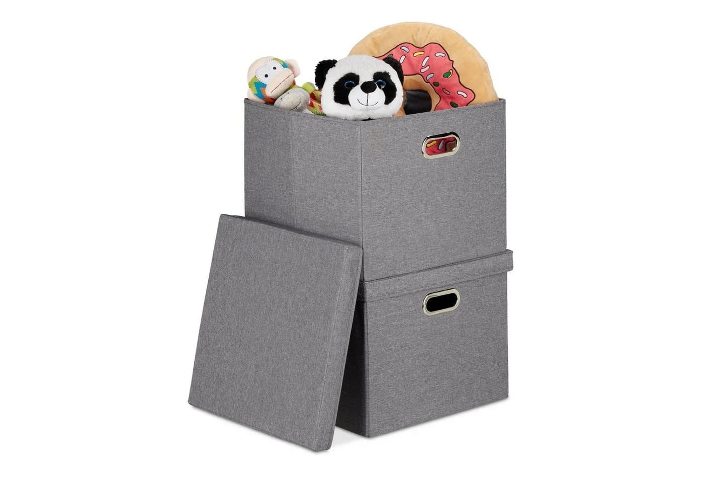 relaxdays Aufbewahrungsbox quadratisch 2er Set grau mit Deckel - Bild 2