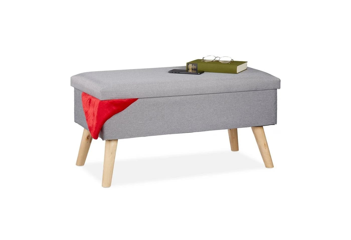 Relaxdays Sitzbank mit Stauraum Hellgrau Leinen-Optik - Bild 2