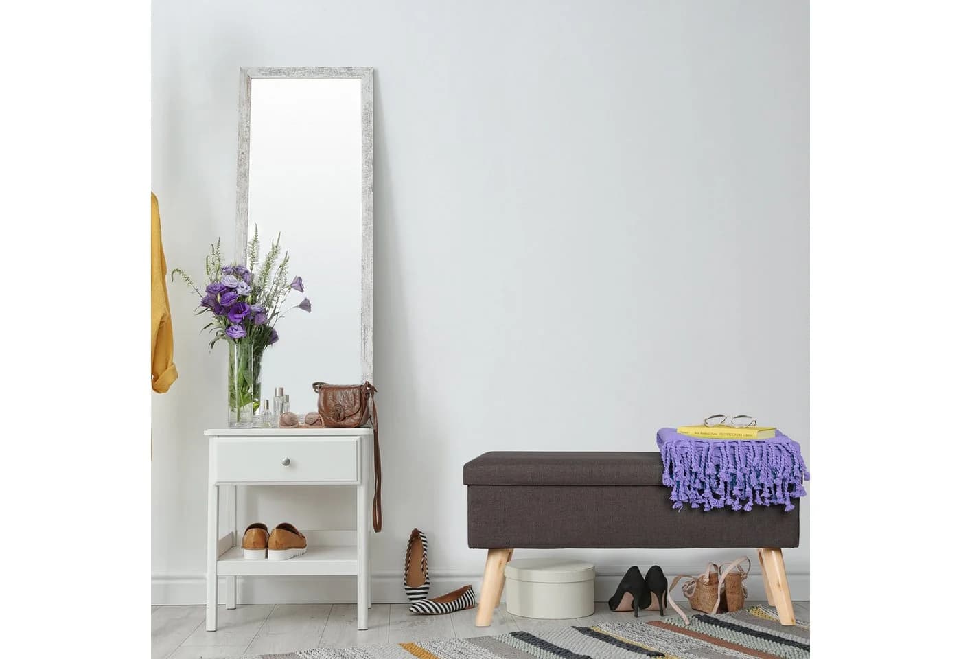 Relaxdays Sitzbank mit Stauraum Hellgrau Leinen-Optik - Bild 5
