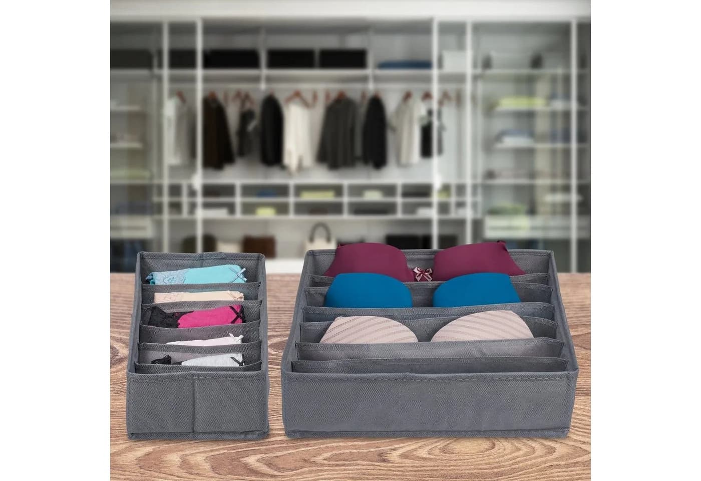 relaxdays Schubladeneinsatz 4 tlg. Unterwäsche Organizer Set Dunkelgrau
