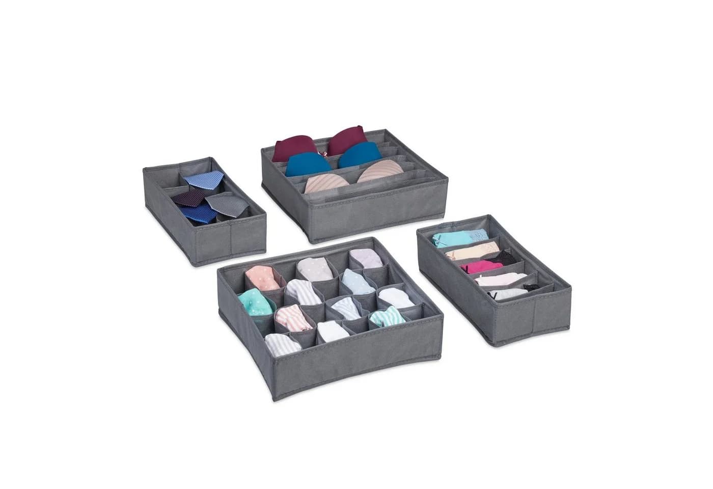relaxdays Schubladeneinsatz 4 tlg. Unterwäsche Organizer Set Dunkelgrau - Bild 2