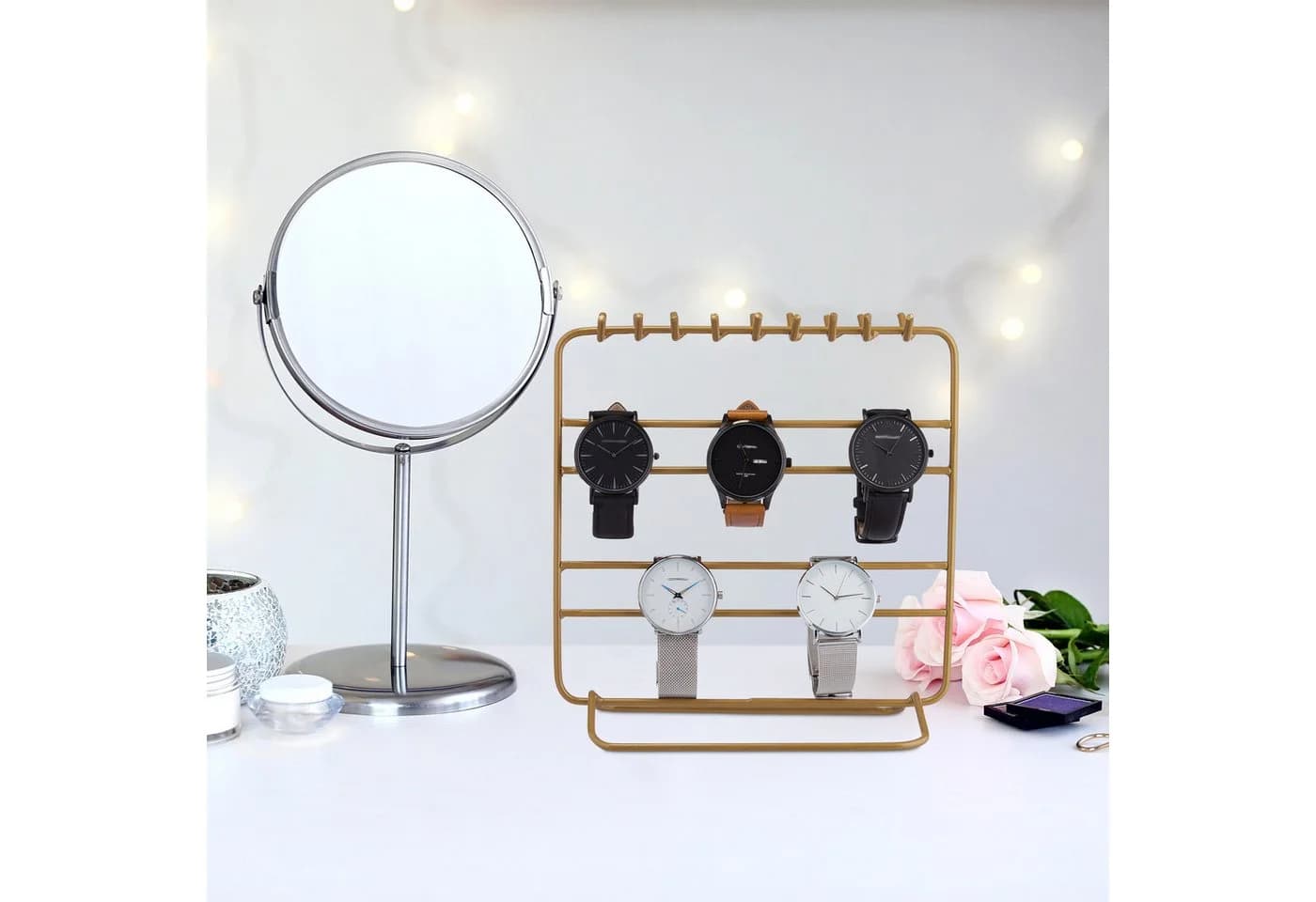 relaxdays Schmuckständer Gold 18 Haken für Ketten & Ohrringe