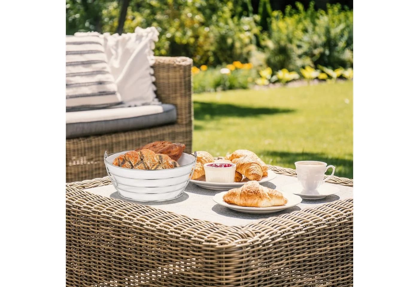 relaxdays Runder Brotkorb Metall mit Stoffeinsatz Grau Silber - Bild 5
