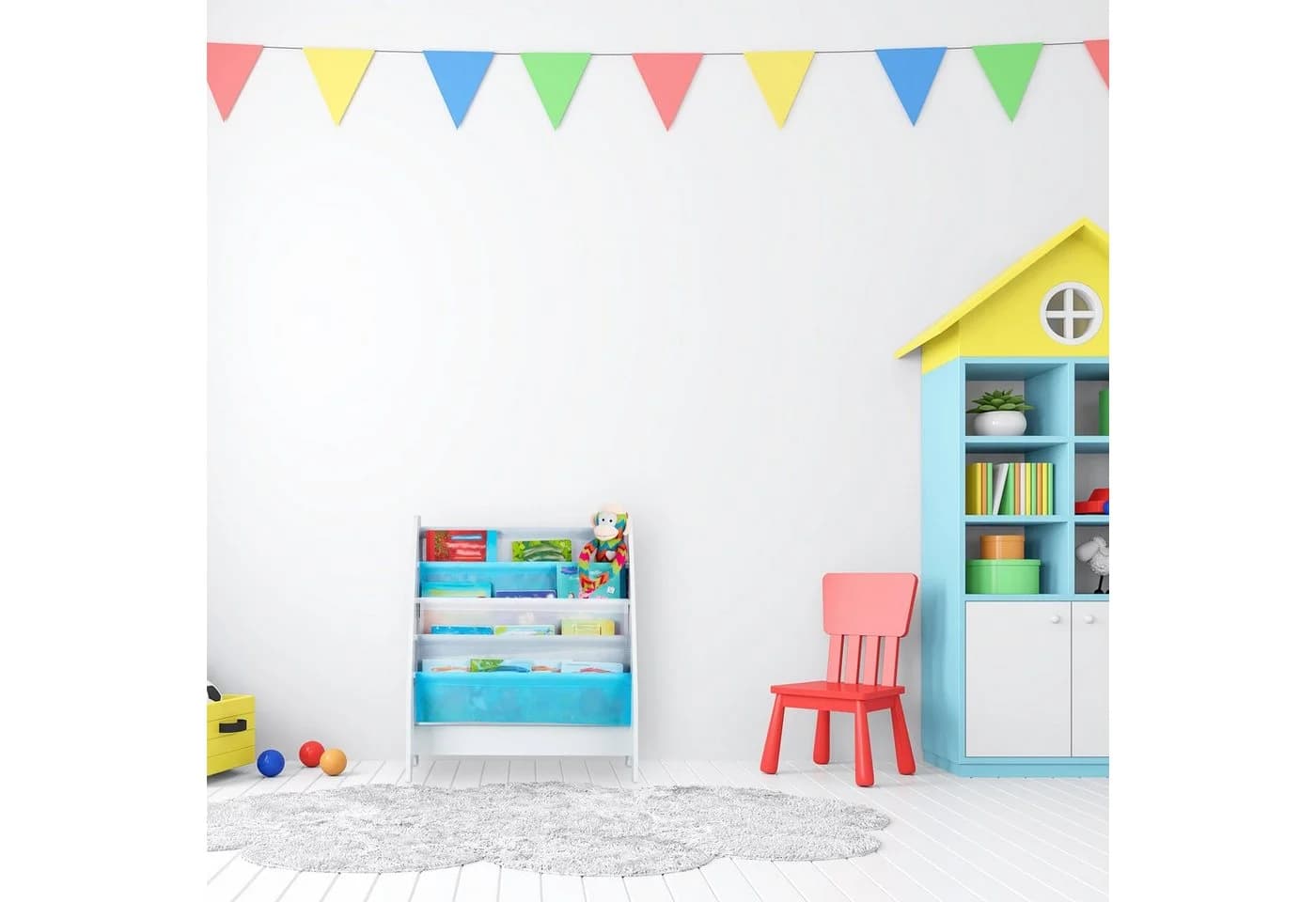 relaxdays Kinderregal Bücherregal Weiß Bunt 4 Fächer