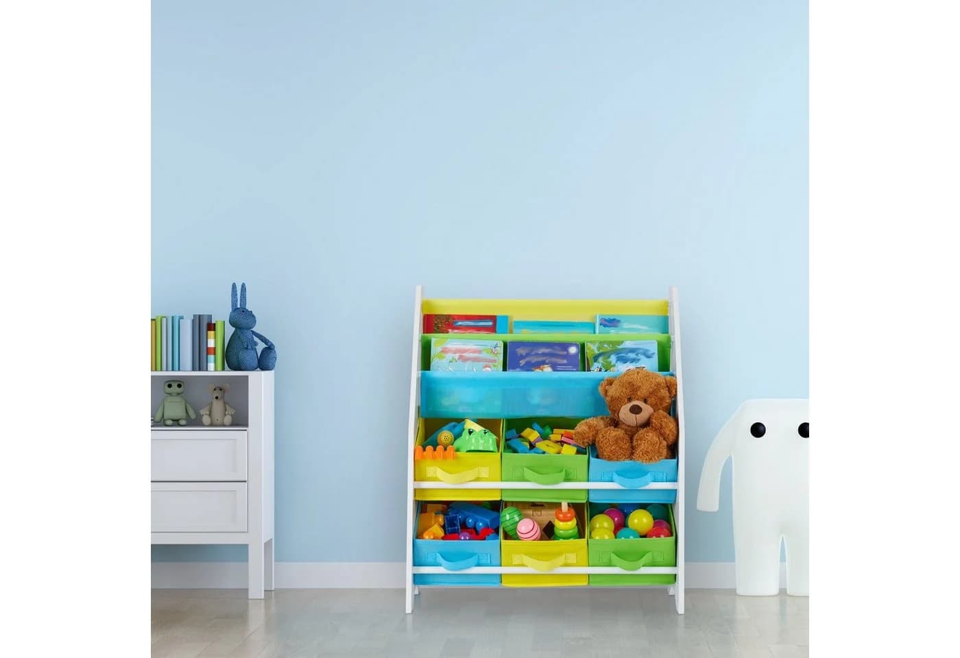 relaxdays Kinderregal mit 6 Boxen & 2 Hängefäch Bunt
