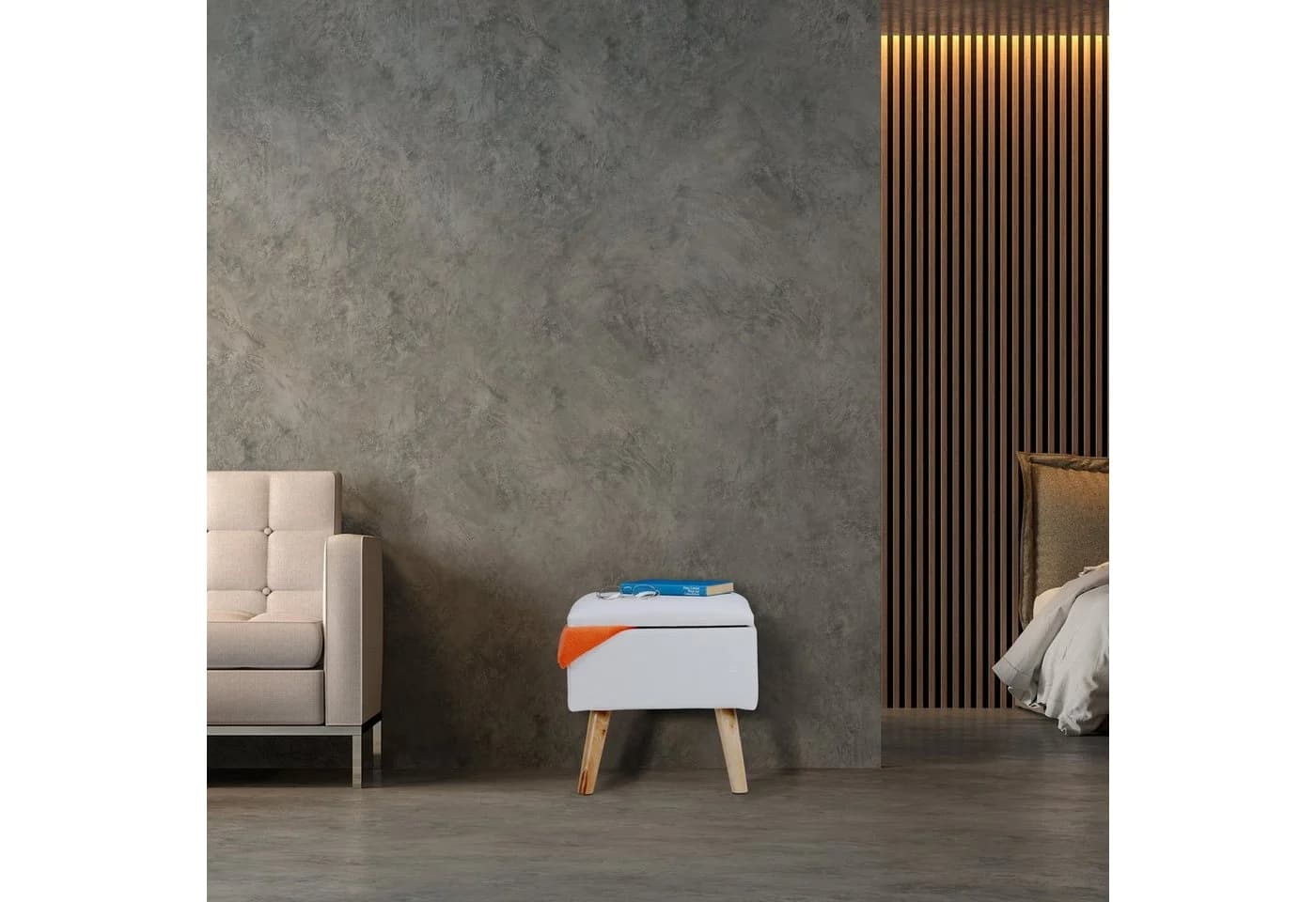 relaxdays Stauraumhocker Sitzhocker mit Stauraum Kunstleder Weiß