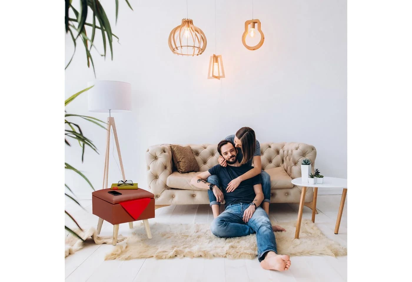 relaxdays Stauraumhocker Sitzhocker mit Stauraum Kunstleder Weiß - Bild 5
