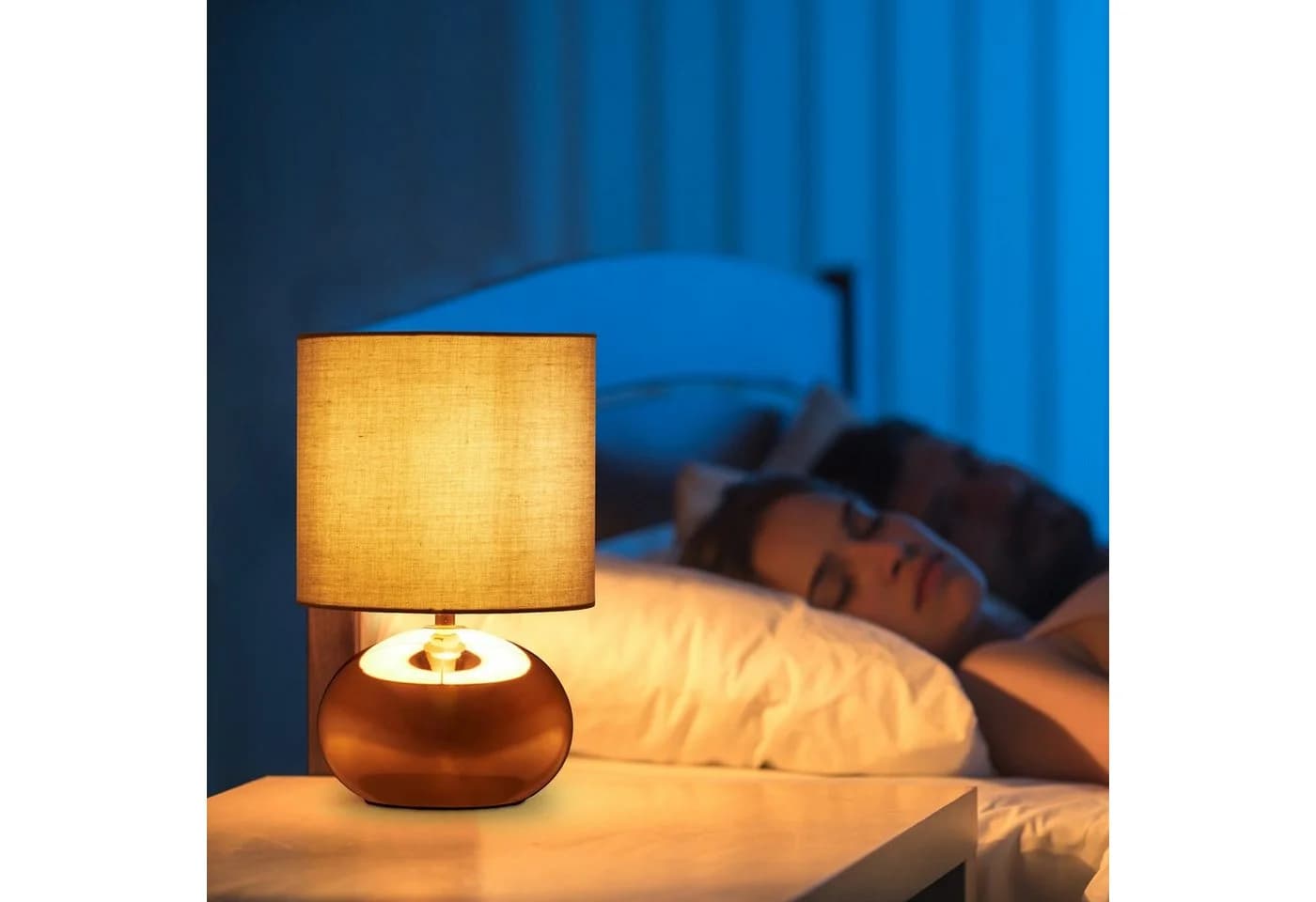 relaxdays Nachttischlampe Touch Kupfer Grau E14