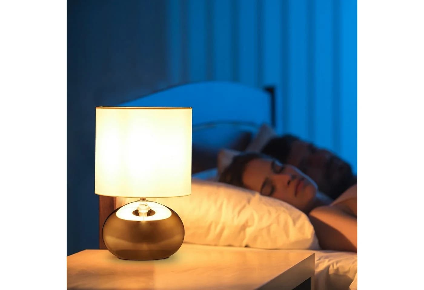 relaxdays Nachttischlampe Touch Silber Weiß E14