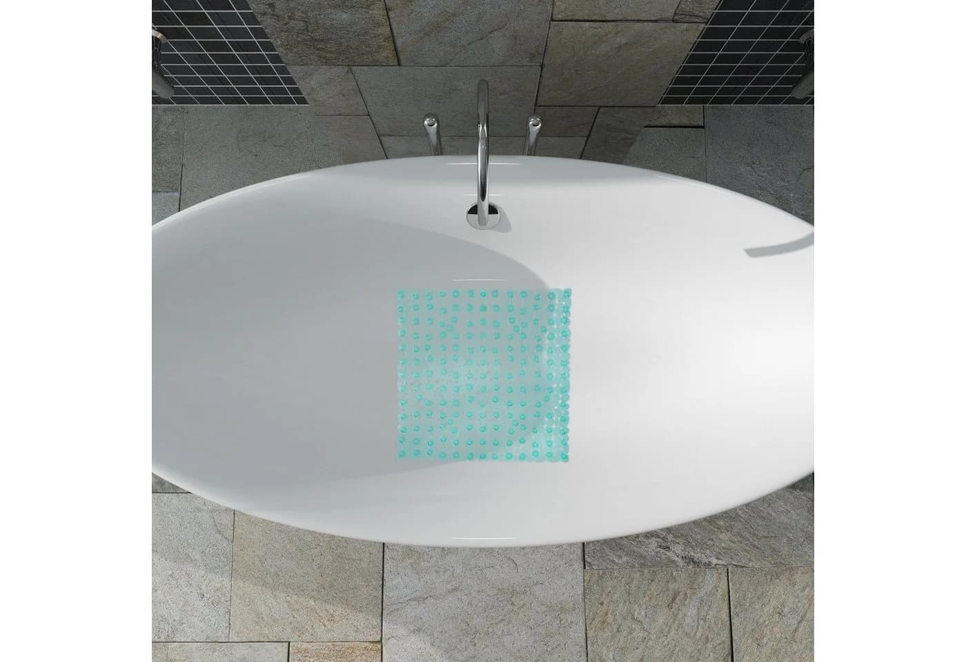 relaxdays Duschmatte Steinoptik quadratisch blau PVC