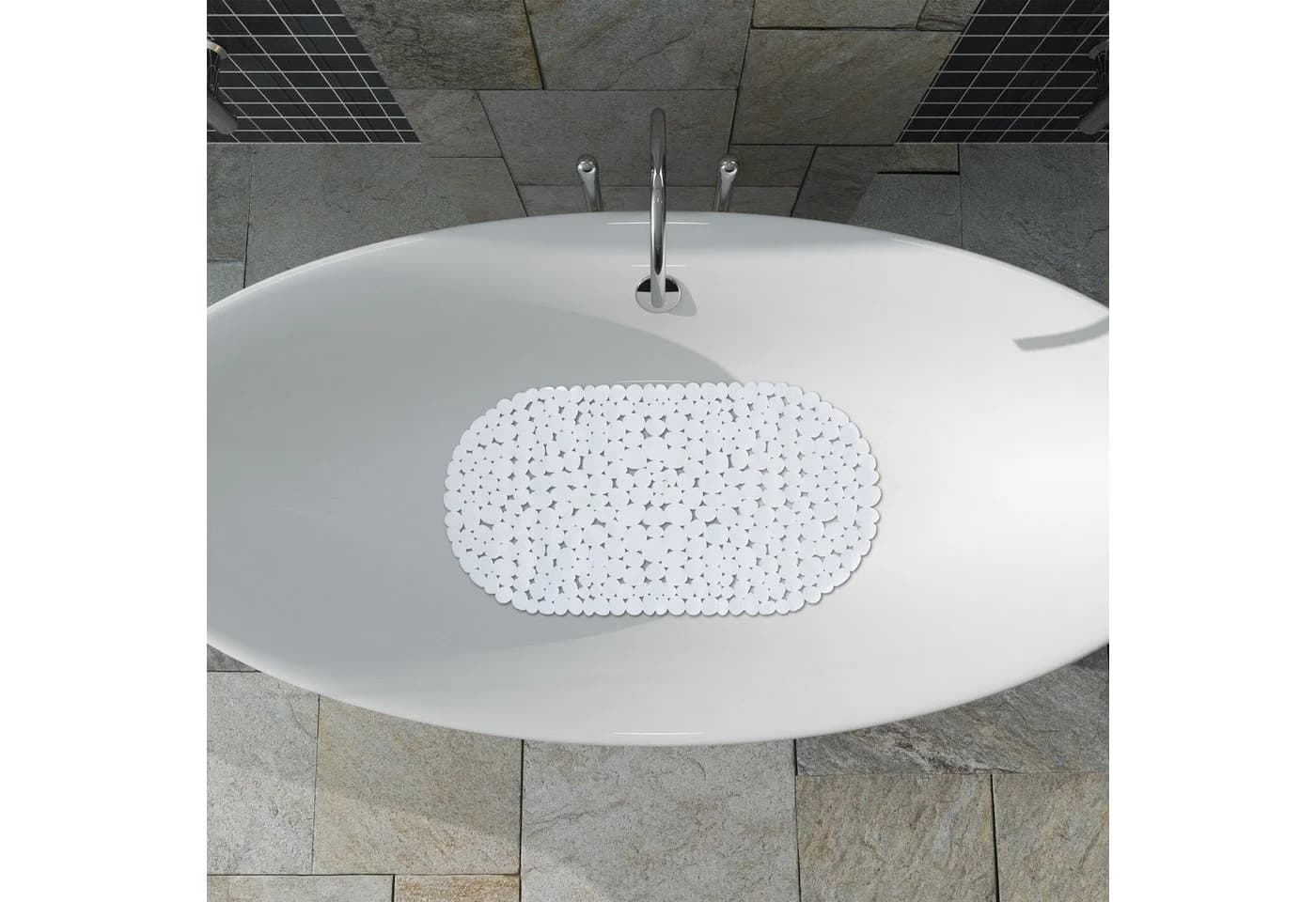 relaxdays Badewannenmatte Steinoptik Rutschfest Weiß