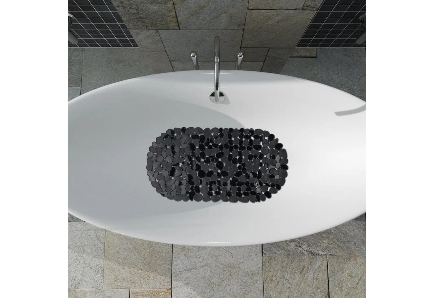 relaxdays Duschmatte Badewannenmatte Steinoptik Schwarz