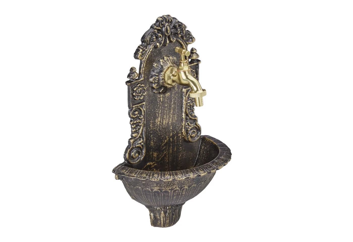 relaxdays Wandbrunnen antik Bronze Aluminiumguss Gartenwaschbecken - Bild 2