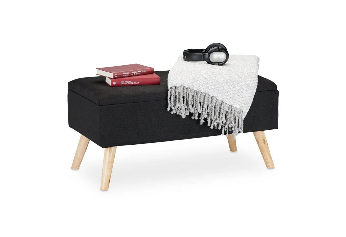 relaxdays Polsterbank mit Stauraum Schwarz Braun Leinen-Optik - Bild 2