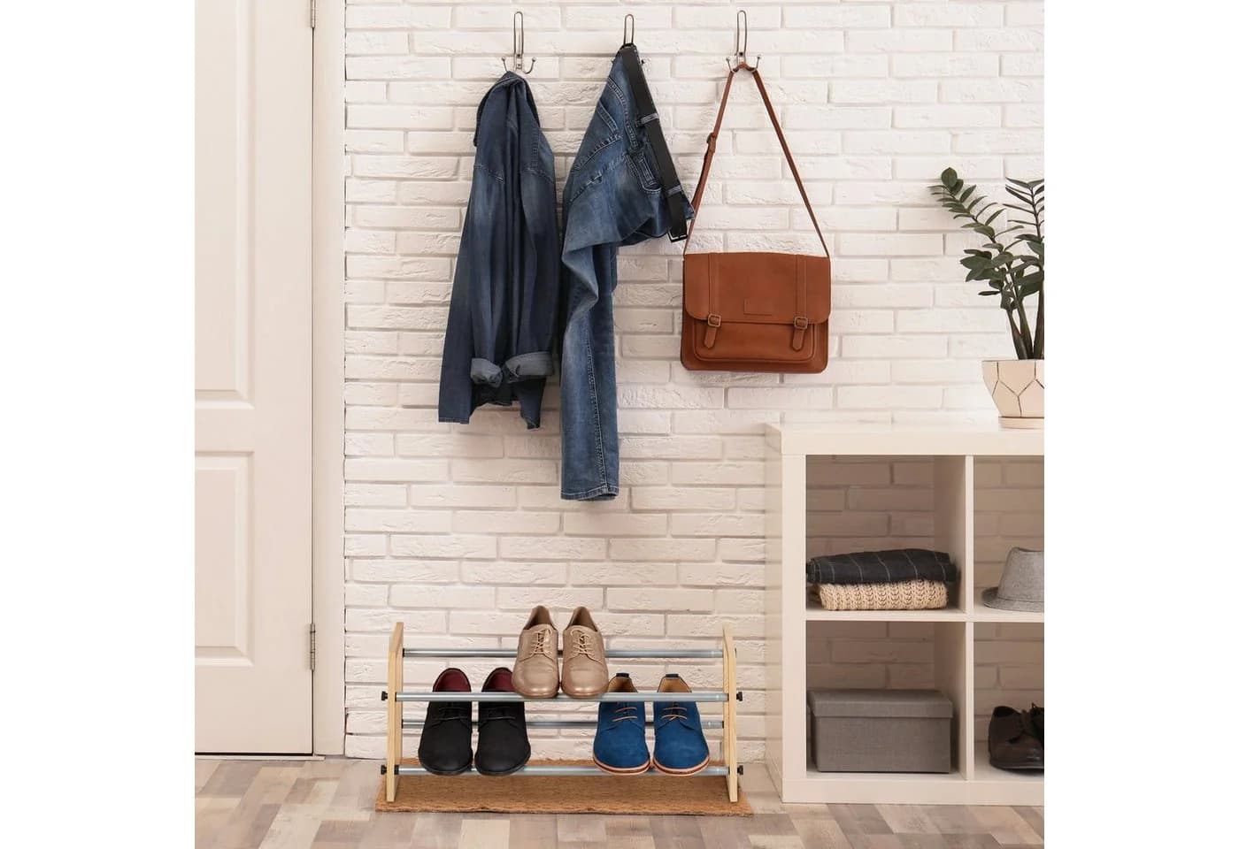 Relaxdays Schuhregal ausziehbar Holz Eisen Silber Natur