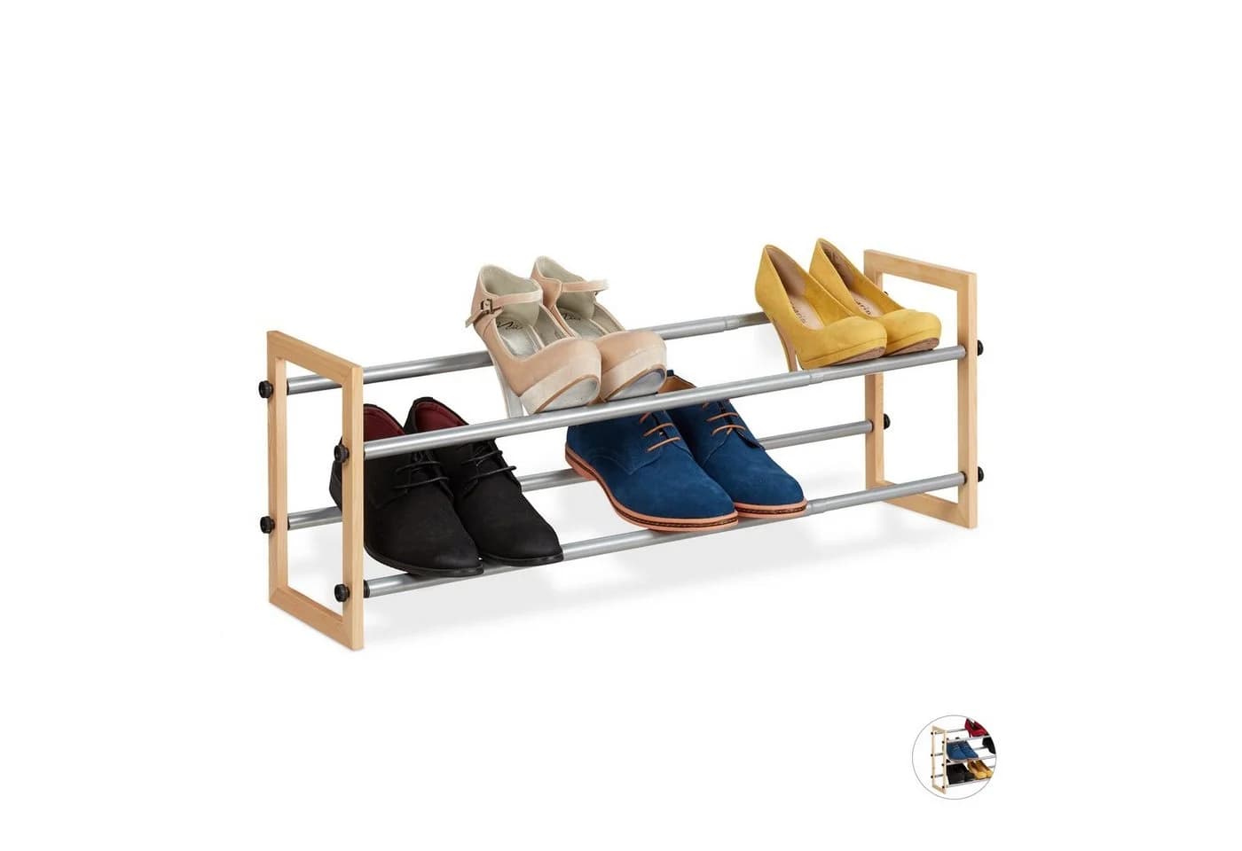 Relaxdays Schuhregal ausziehbar Holz Eisen Silber Natur - Bild 2