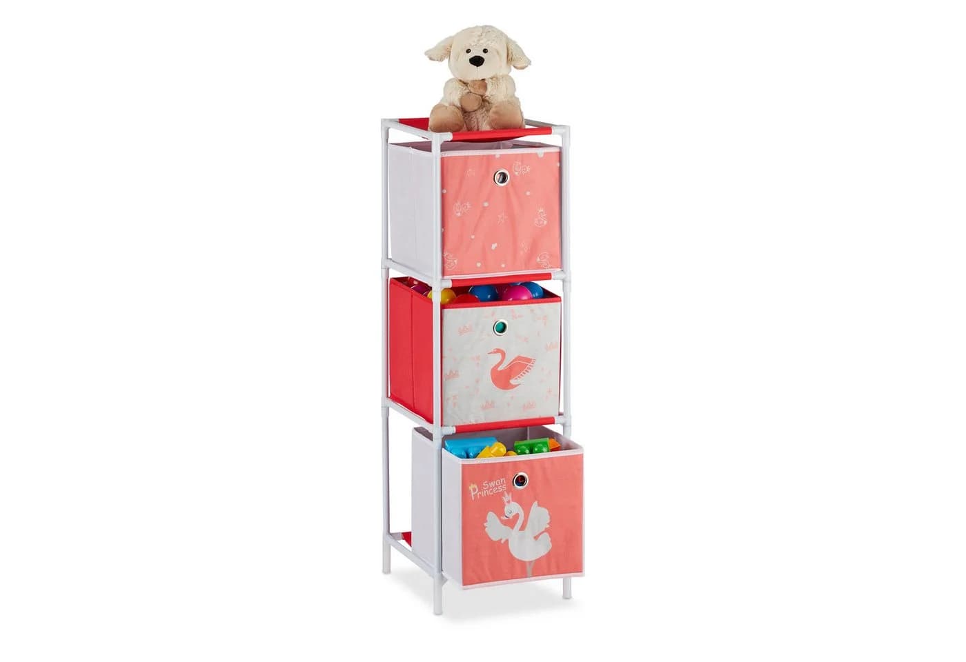 relaxdays Kinderregal Schwan mit Boxe, 3 Weiß-Rot - Bild 2