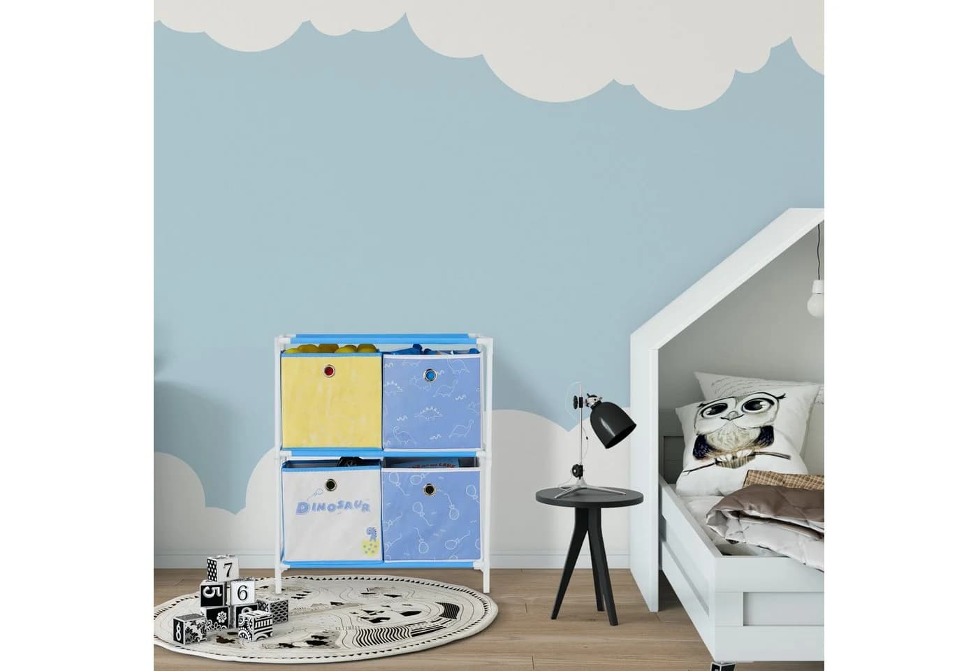 relaxdays Kinderregal Dino 3 Fächer mit Stoffboxen