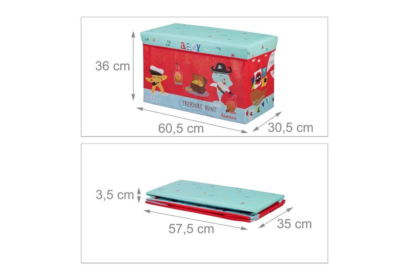 relaxdays Spielzeugtruhe Sitzbox für Kinder Pirat Rot Blau Gelb - Bild 4