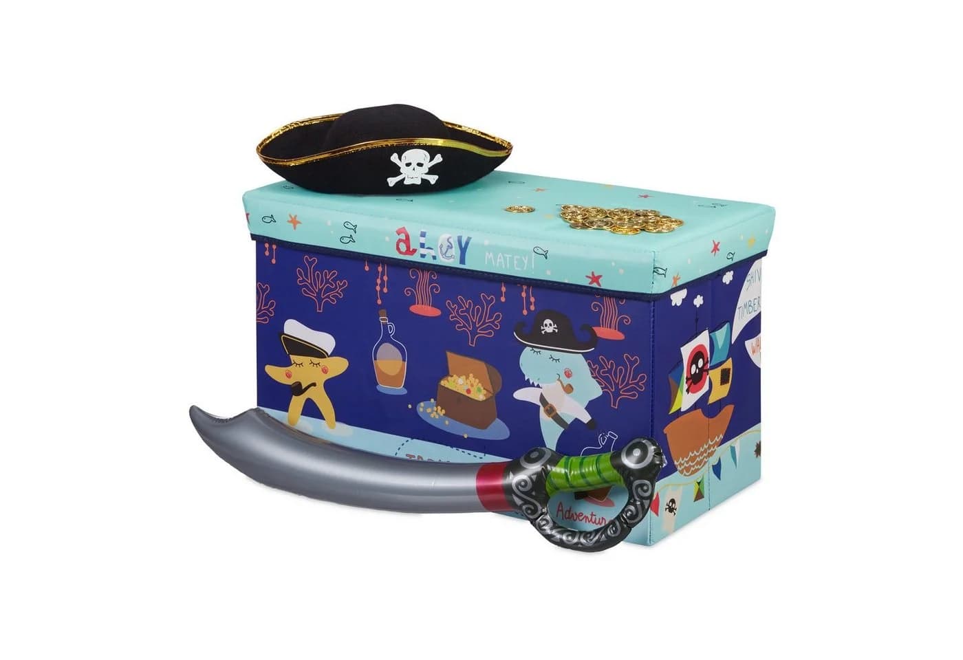 relaxdays Spielzeugtruhe Sitzbox Faltbar Dunkelblau Gelb - Bild 2