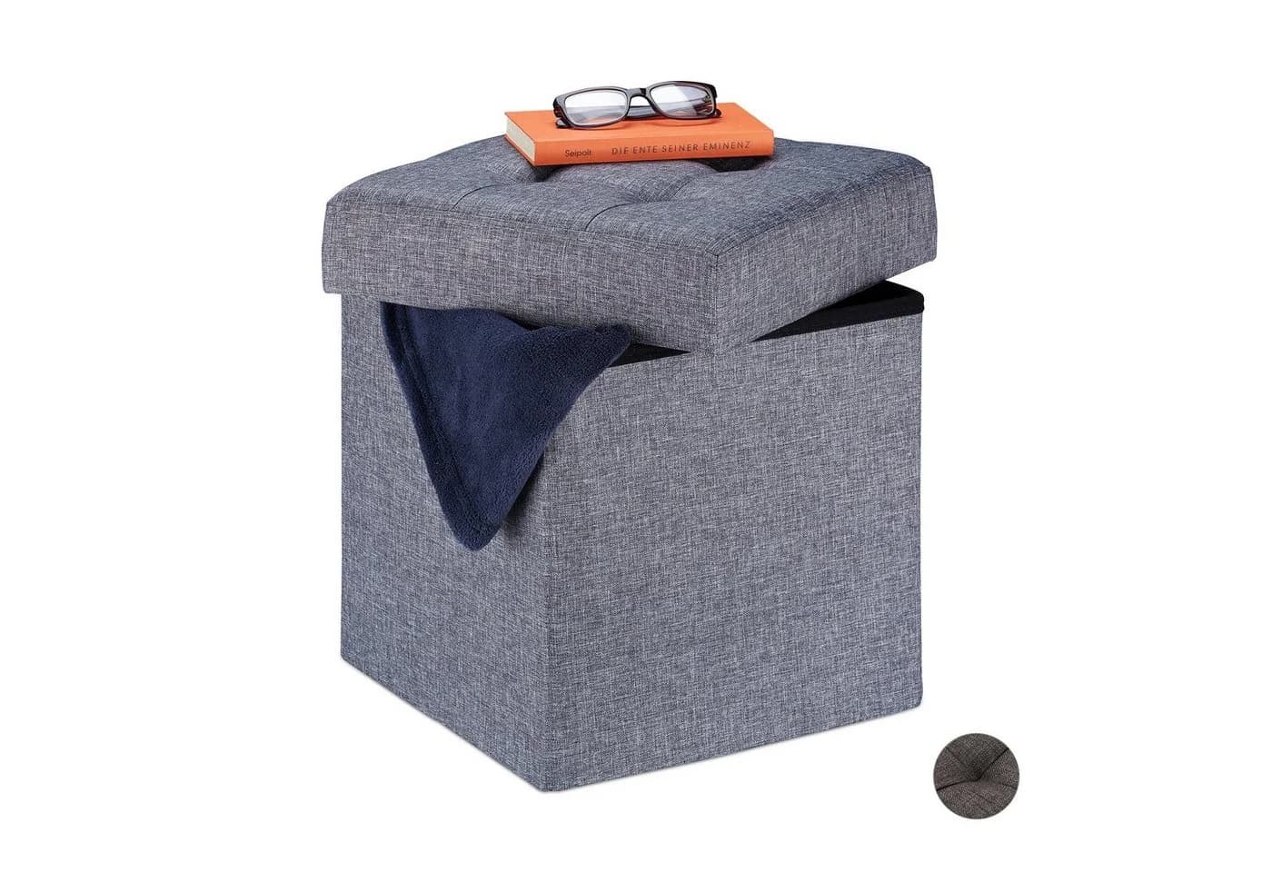relaxdays Sitzhocker mit Stauraum Dunkelgrau Faltbar - Bild 2
