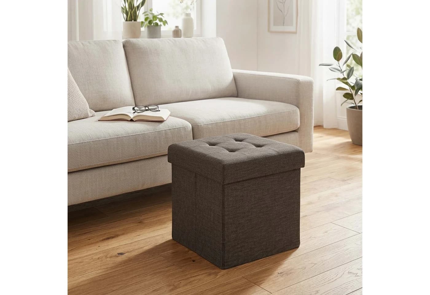 relaxdays Sitzhocker mit Stauraum braun faltbar