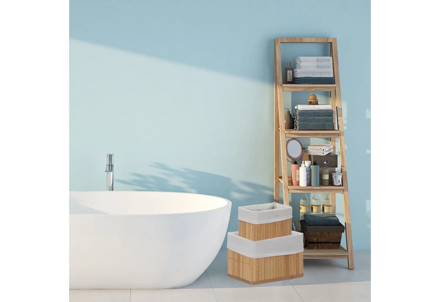 relaxdays Aufbewahrungskorb Bambus 6er Set Grau/Weiß - Bild 5