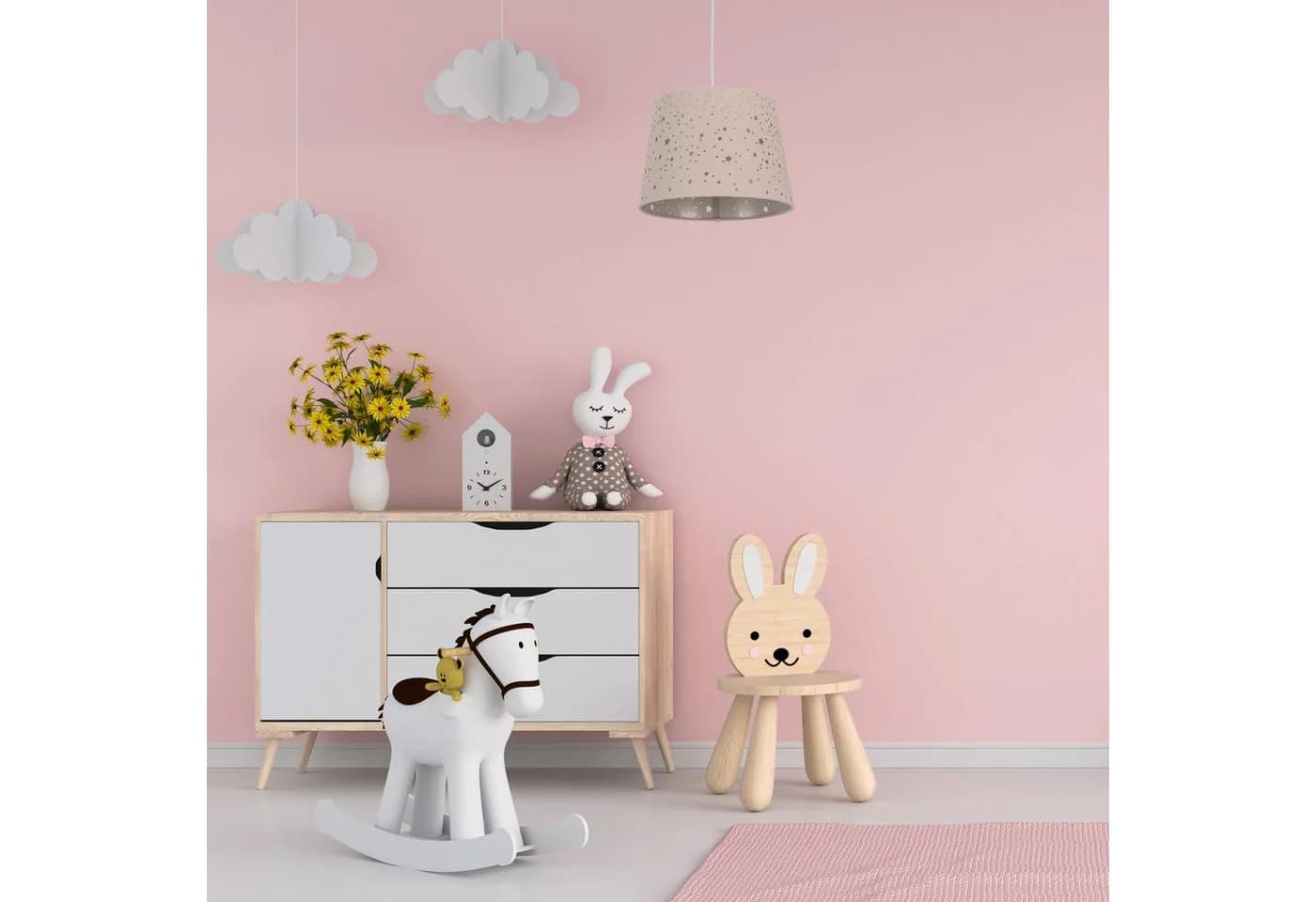 relaxdays Pendelleuchte Kinderzimmerlampe Sterne Rosa