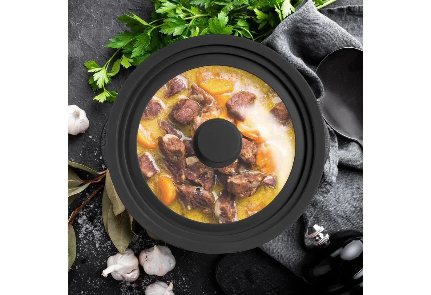 relaxdays Topfdeckel 20-24 cm mit Silikonrand schwarz