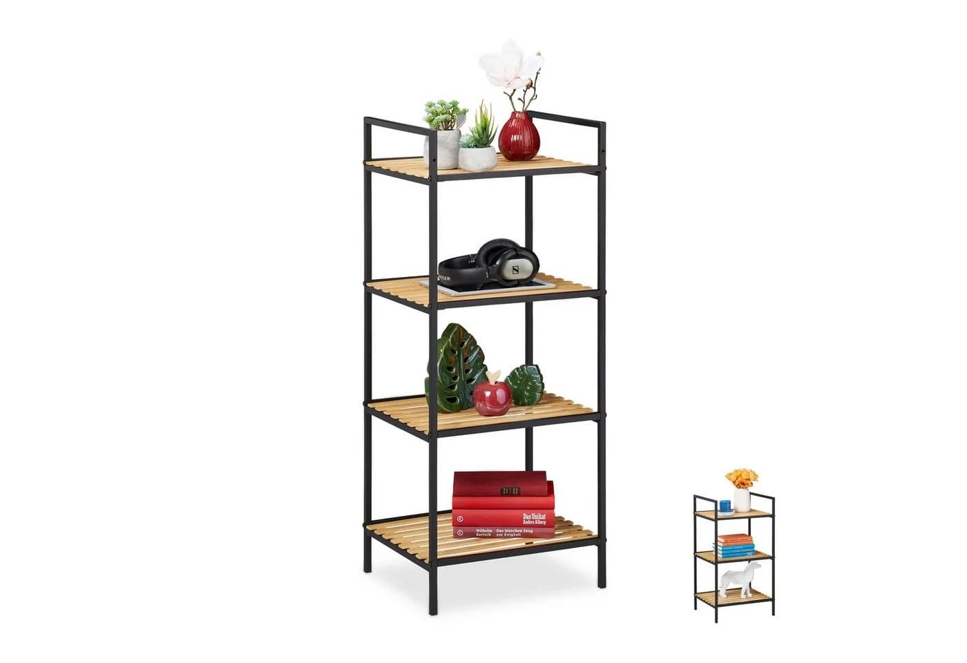 relaxdays Standregal Bambus Metall 4 Ablagen Braun/Schwarz - Bild 2