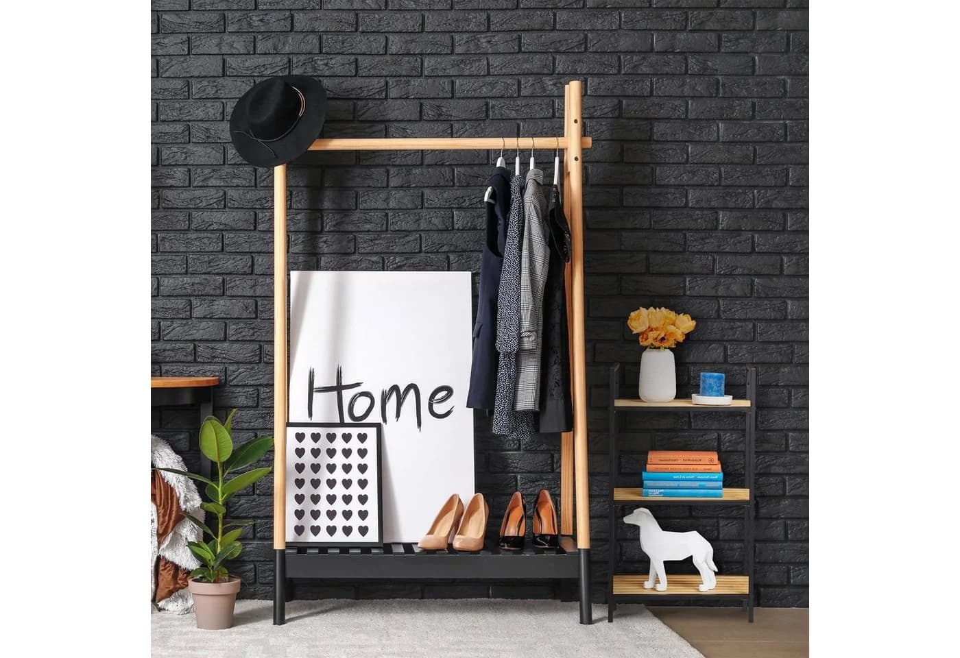relaxdays Standregal Bambus & Metall 3 Ablagen Braun/Schwarz