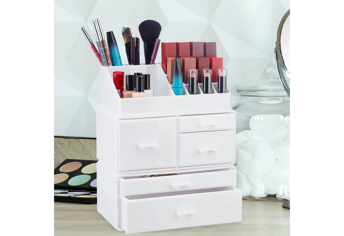 relaxdays Make-Up Organizer Acryl 21 Fächer Weiß