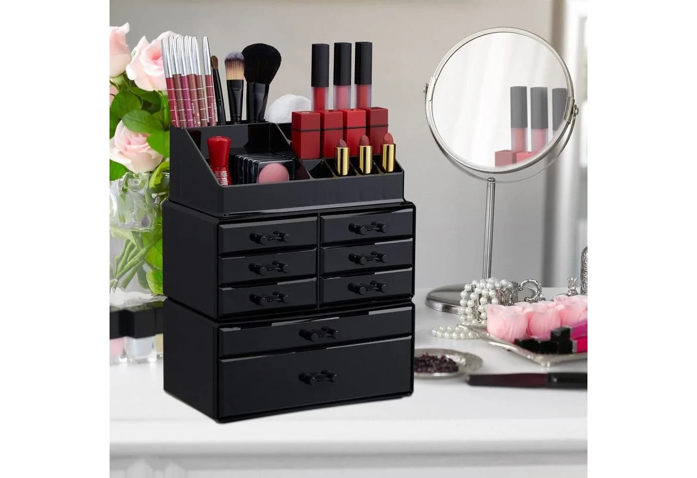 RELAXDAYS Make-Up Organizer mit 8 Schubladen, Schwarz