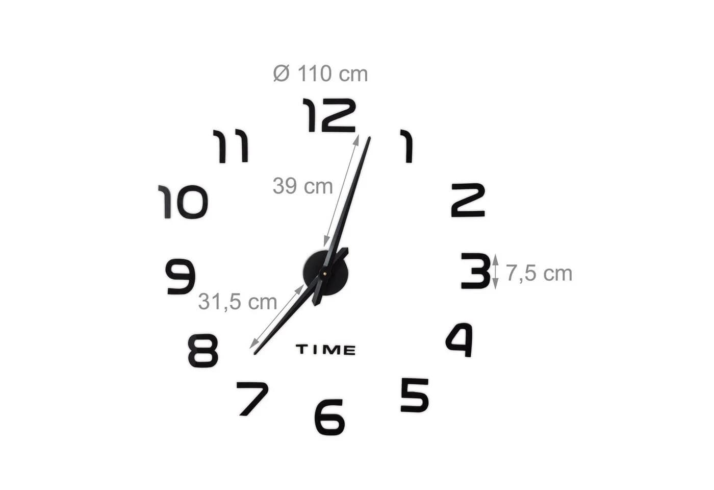 relaxdays DIY Wanduhr mit 3D-Zahlen Schwarz - Selbstklebende Uhr - Bild 4