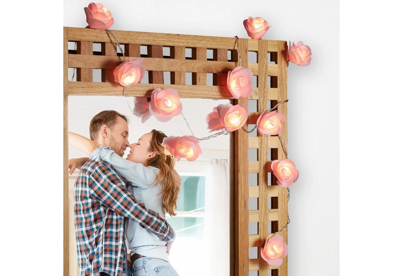 relaxdays Lichterkette Rosen, 20 LED warmweiß, rosa